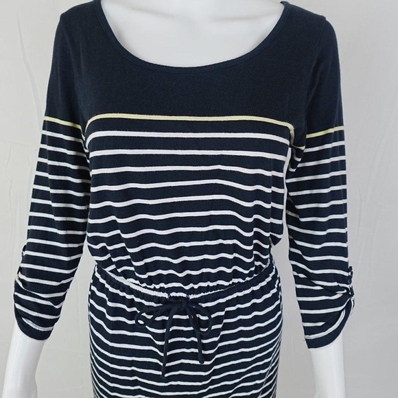 Banana Republic S Striped Knit Dress Navy White Tie Waist Summer Casual Coastal - Picture 3 of 8